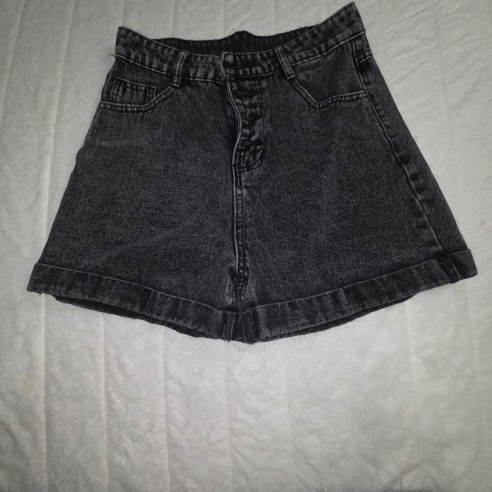 Black Denim High-Waisted Shorts